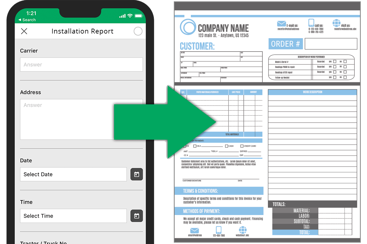 Submit mobile forms to create custom PDFs with Device Magic